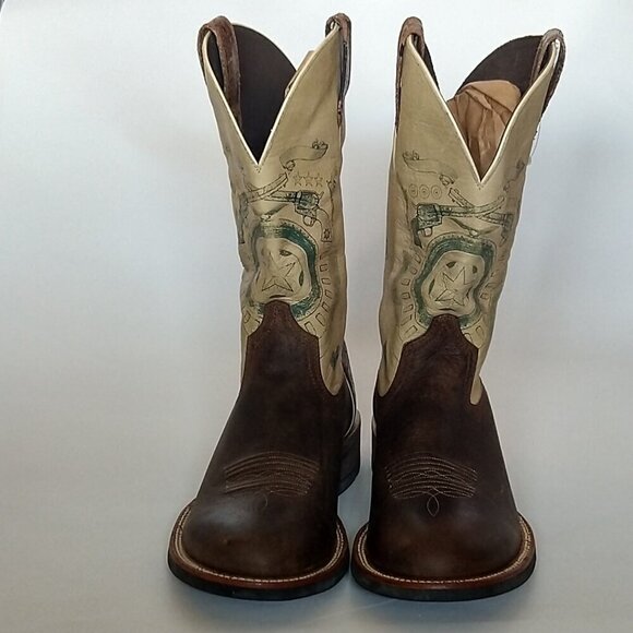 Ariat Mens Cowboy Western Boots Size 10 D Leather Beige Brown Green  10009583 - Picture 5 of 8